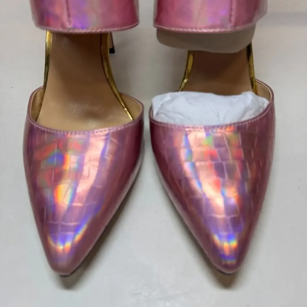 Things II Come Womens 7.5 M Iridescent Pink Snake Pointed Toe Pump Heels NIB ZB6